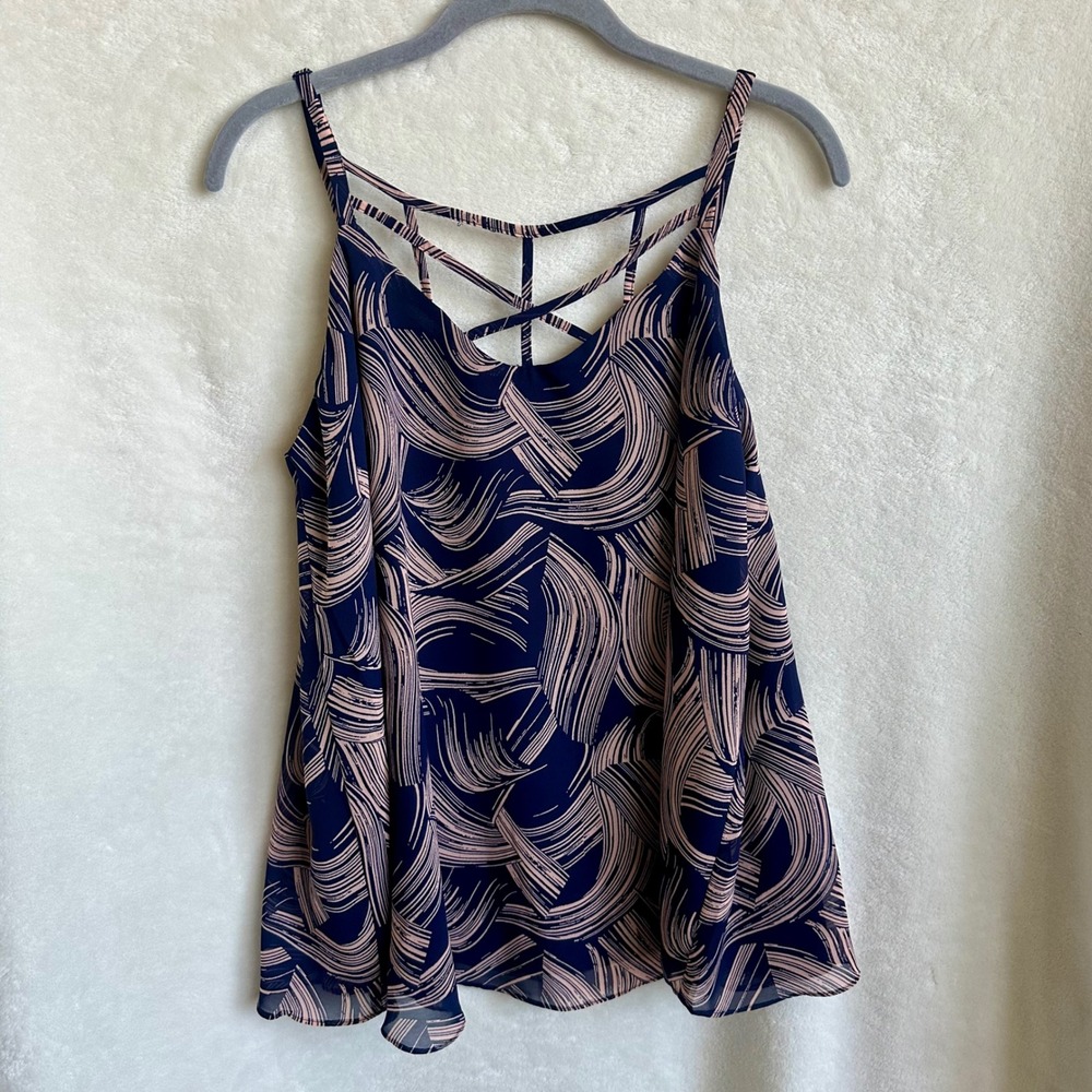 NWT Torrid Navy Blush Brushstroke Strappy Cage Neck Sophie Chiffon‎ Cami 00